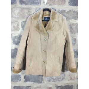 Vintage London‎ Fog Suede Coat Woman's Large Tan Faux Fur Lined Collegiate